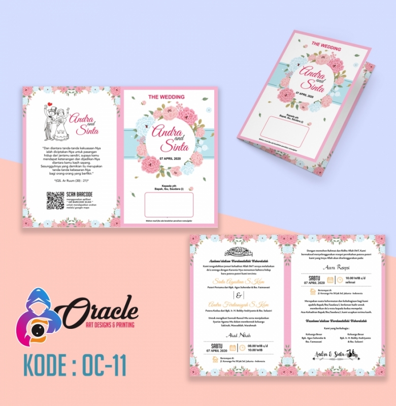 Undangan Pernikahan Rustic, Vintage OC-11 Floral / Bunga Bahan BC Tebal Murah